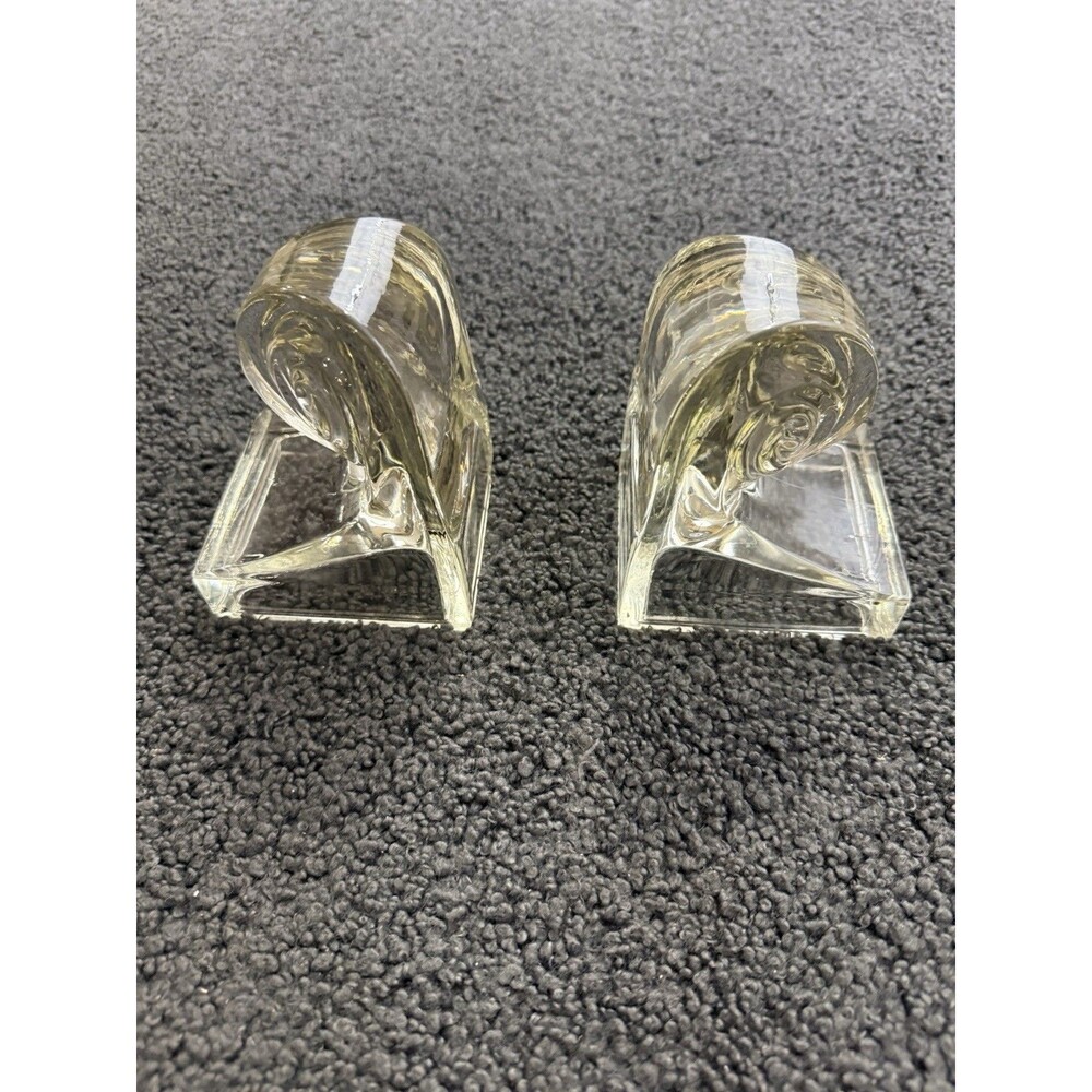 Set of 2 Vintage Art Deco Glass Scroll Bookends - Clear